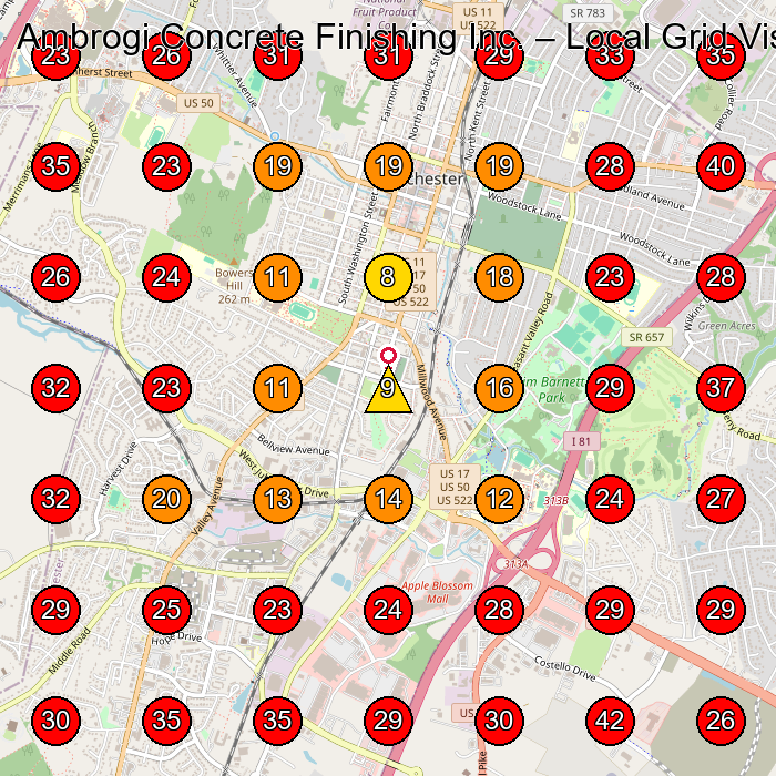 Ambrogi Concrete Finishing Inc. GeoGrid visibility map for Lawn Care Service in None